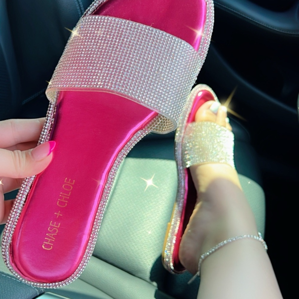 Chase + Chloe Fuchsia Rhinestone Sandals